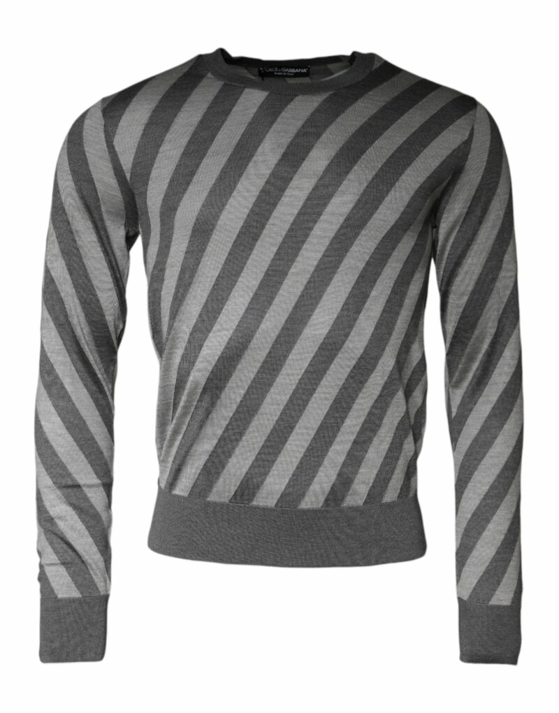 Dolce & Gabbana Gray Stripes Long Sleeve Round Neck Pullover Sweater - Image 2
