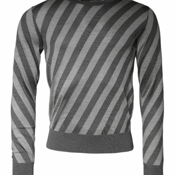 Dolce & Gabbana Gray Stripes Long Sleeve Round Neck Pullover Sweater