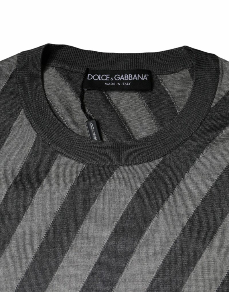 Dolce & Gabbana Gray Stripes Long Sleeve Round Neck Pullover Sweater - Image 6