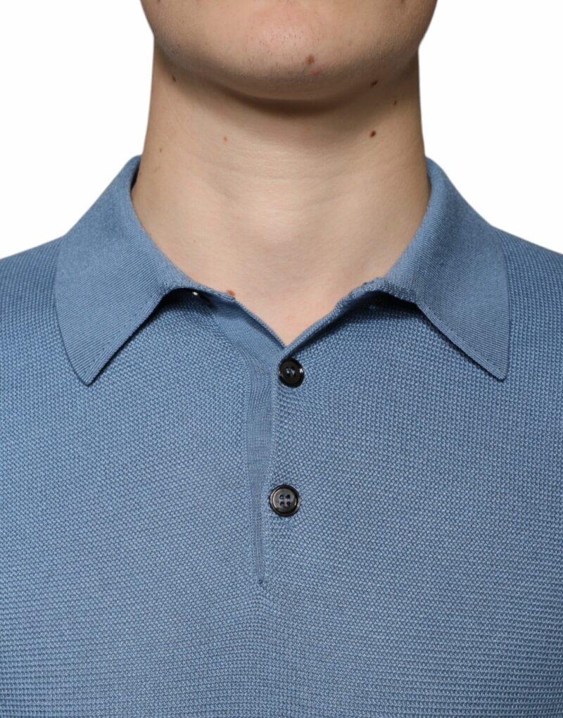 Dolce & Gabbana Sky Blue Silk Collared Men Pullover Sweater - Image 5