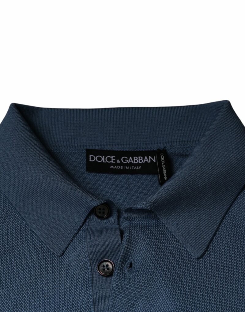 Dolce & Gabbana Sky Blue Silk Collared Men Pullover Sweater - Image 7
