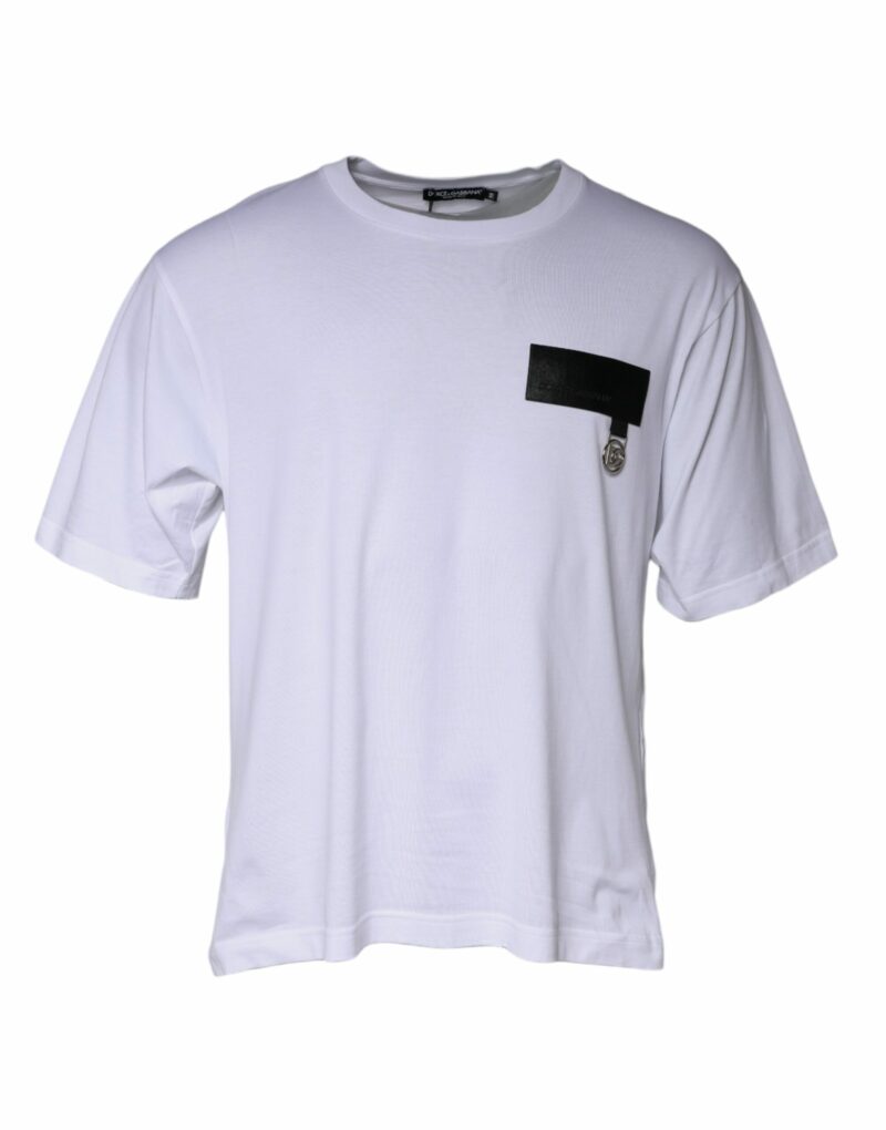 Dolce & Gabbana White Logo Patch Cotton Crew Neck T-shirt - Image 2