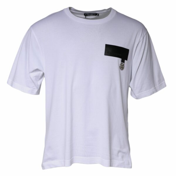 Dolce & Gabbana White Logo Patch Cotton Crew Neck T-shirt