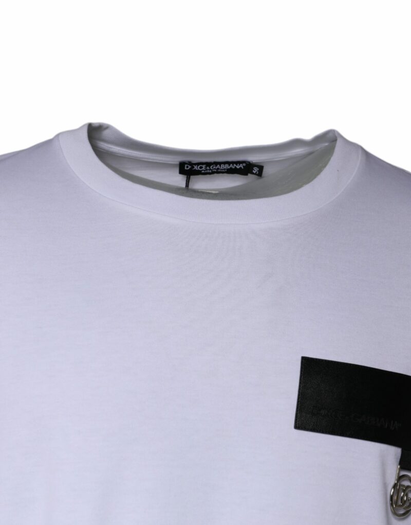 Dolce & Gabbana White Logo Patch Cotton Crew Neck T-shirt - Image 3