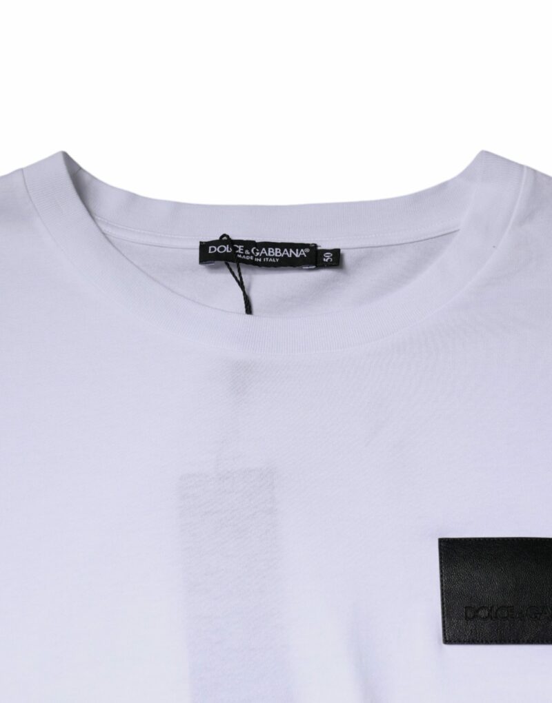 Dolce & Gabbana White Logo Patch Cotton Crew Neck T-shirt - Image 6