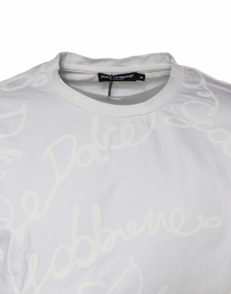 Dolce & Gabbana White Logo Print Cotton Crew Neck T-shirt - Image 3