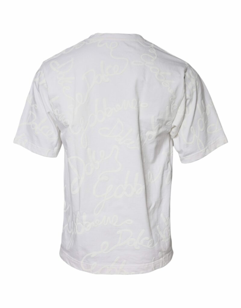 Dolce & Gabbana White Logo Print Cotton Crew Neck T-shirt - Image 4