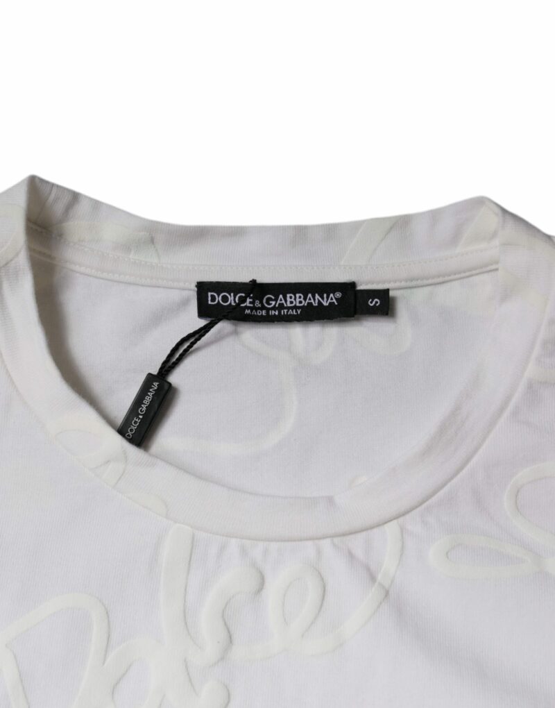 Dolce & Gabbana White Logo Print Cotton Crew Neck T-shirt - Image 5