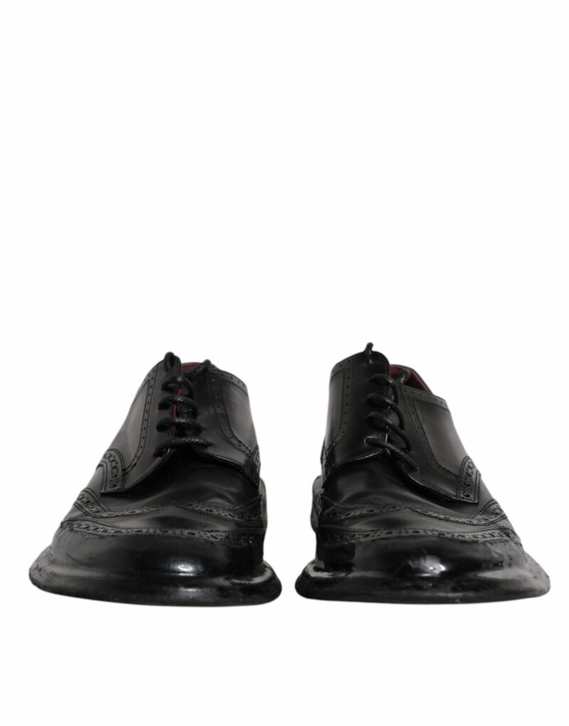 Dolce & Gabbana Black Leather Derby Wingtip Formal Shoes - Image 2