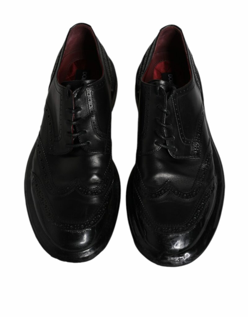 Dolce & Gabbana Black Leather Derby Wingtip Formal Shoes - Image 3