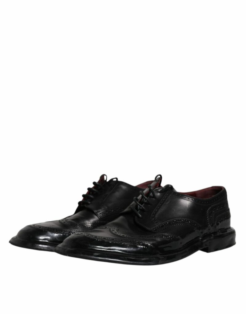 Dolce & Gabbana Black Leather Derby Wingtip Formal Shoes - Image 4