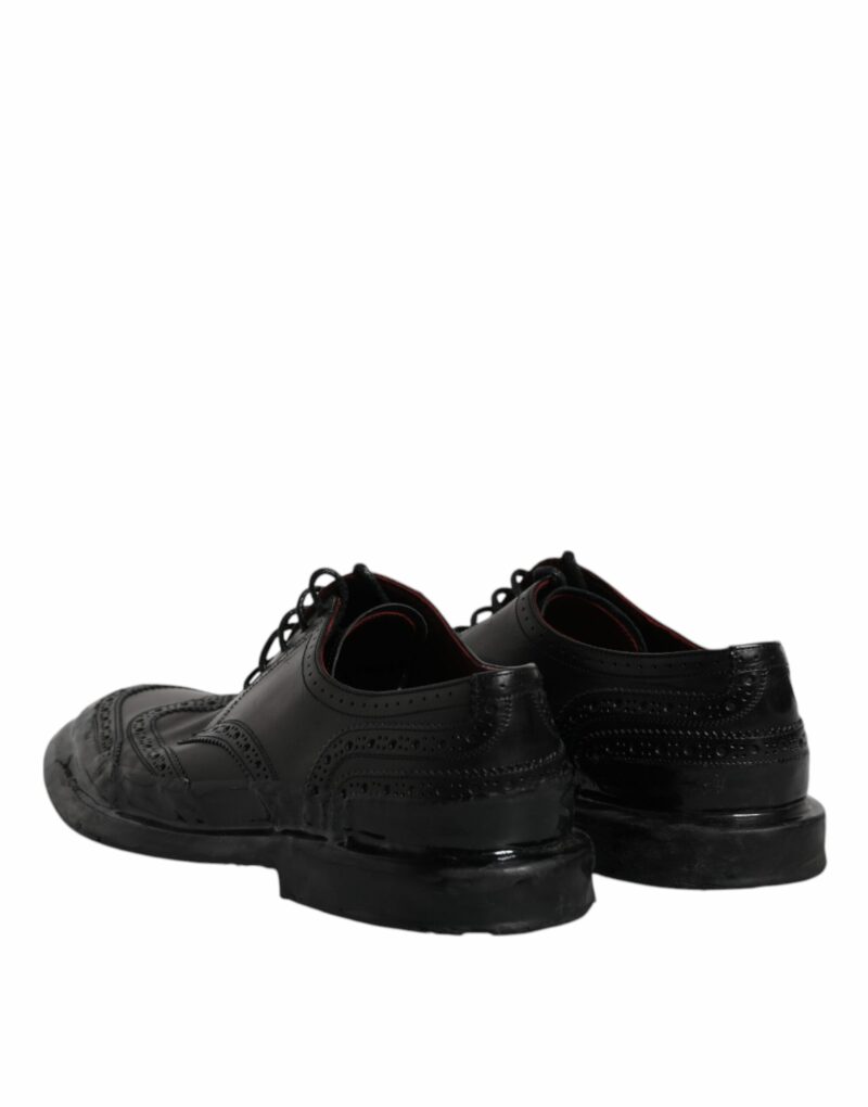 Dolce & Gabbana Black Leather Derby Wingtip Formal Shoes - Image 5