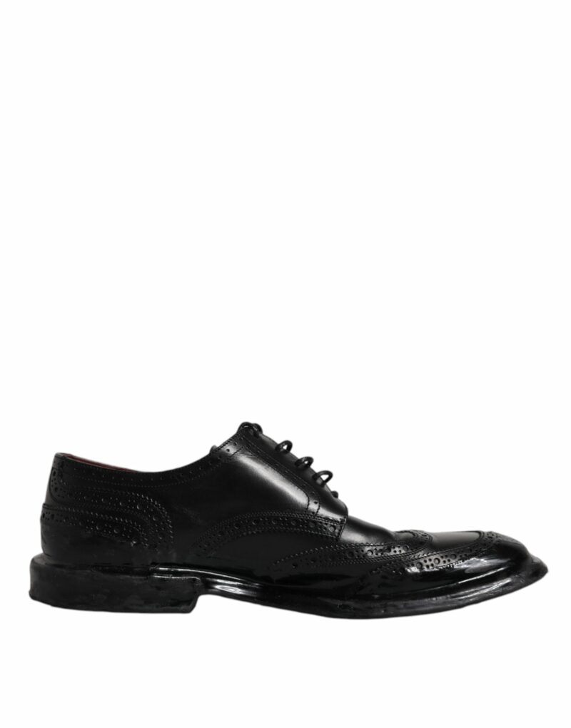 Dolce & Gabbana Black Leather Derby Wingtip Formal Shoes - Image 7
