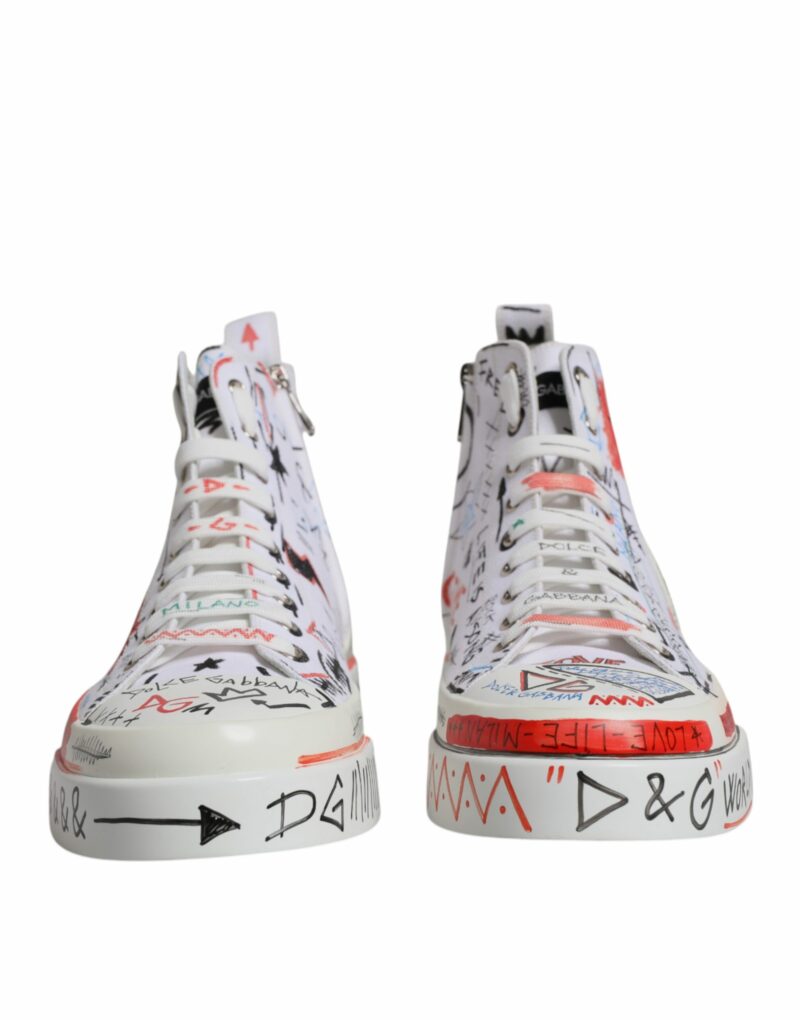 Dolce & Gabbana White Cotton Graffiti High Top Sneaker Shoes - Image 2