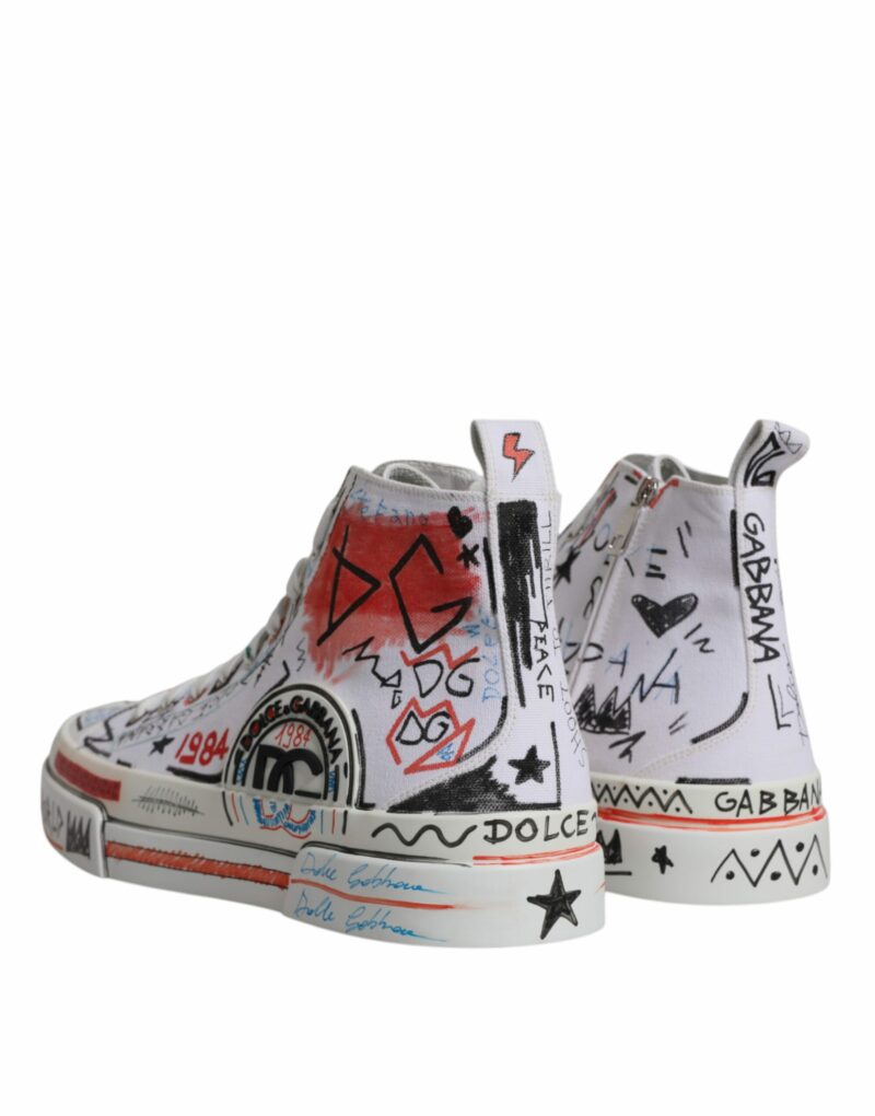 Dolce & Gabbana White Cotton Graffiti High Top Sneaker Shoes - Image 5