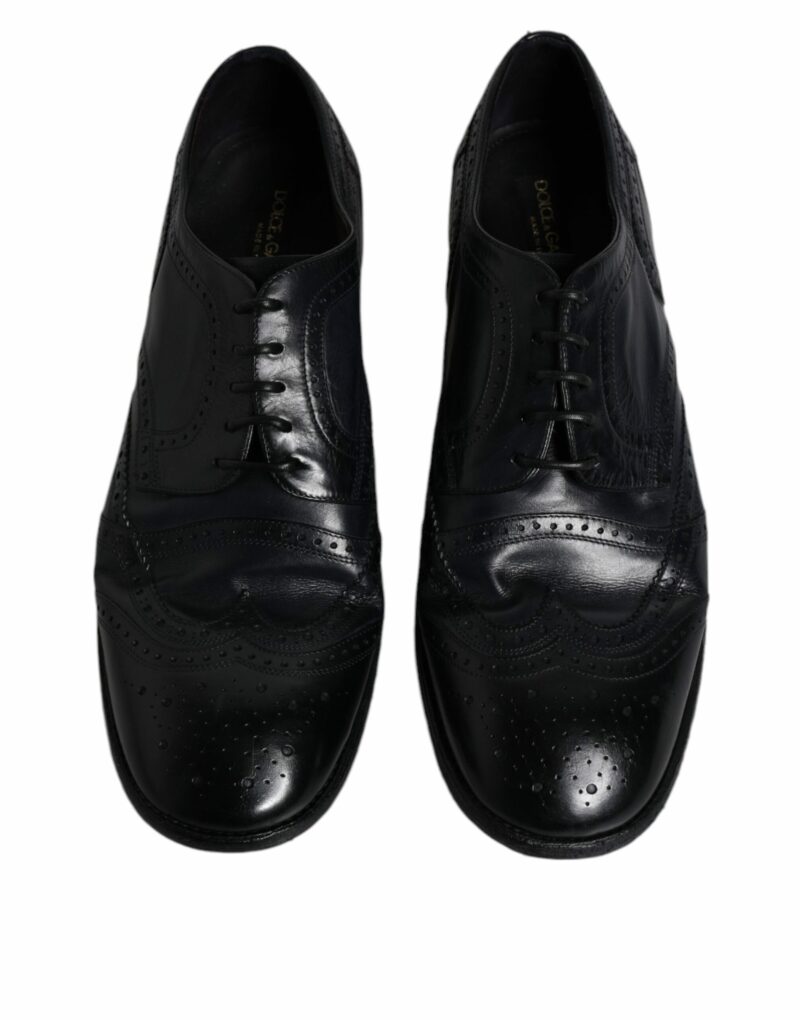 Dolce & Gabbana Blue Leather Derby Wingtip Formal Shoes - Image 3