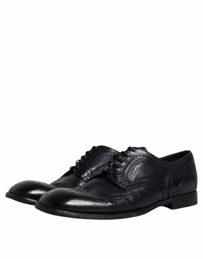 Dolce & Gabbana Blue Leather Derby Wingtip Formal Shoes - Image 4