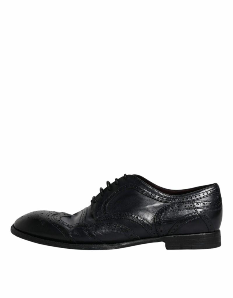 Dolce & Gabbana Blue Leather Derby Wingtip Formal Shoes - Image 6