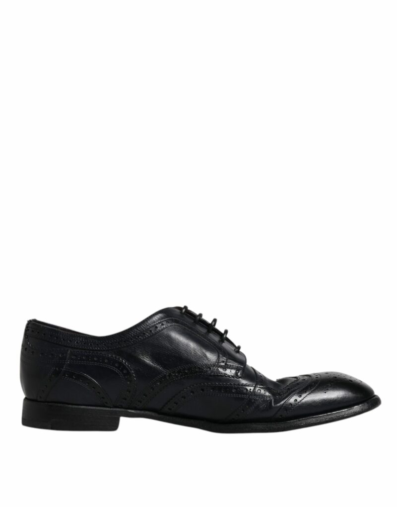 Dolce & Gabbana Blue Leather Derby Wingtip Formal Shoes - Image 7