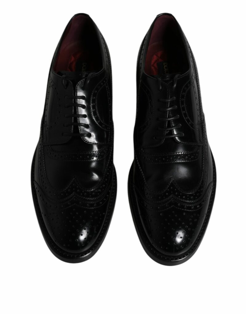Dolce & Gabbana Black Leather Derby Wingtip Formal Shoes - Image 3