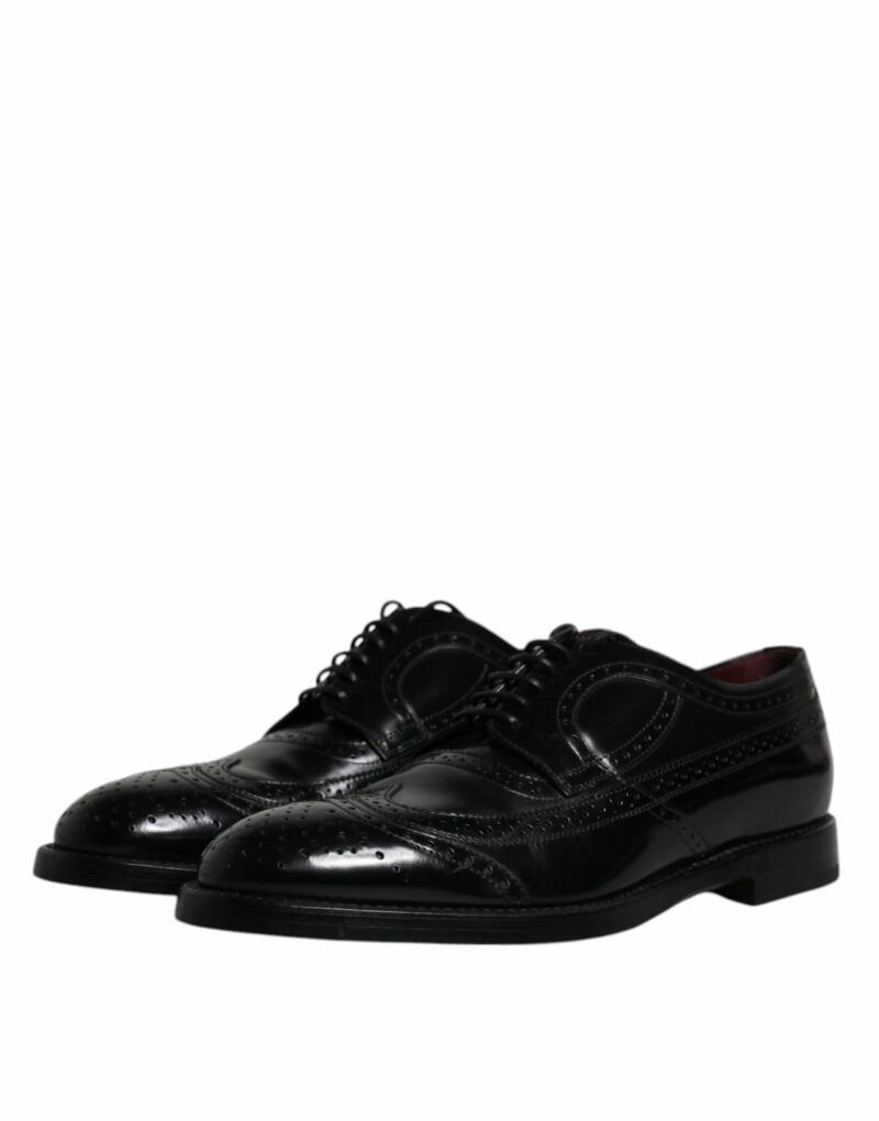 Dolce & Gabbana Black Leather Derby Wingtip Formal Shoes - Image 4