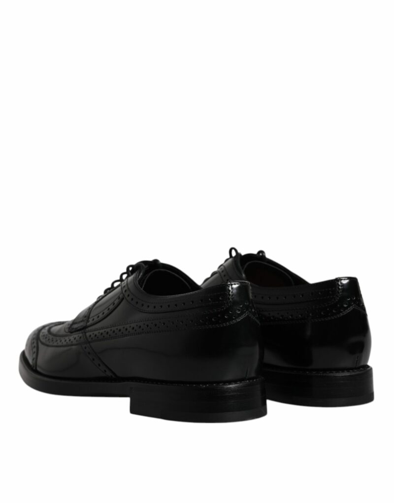 Dolce & Gabbana Black Leather Derby Wingtip Formal Shoes - Image 5