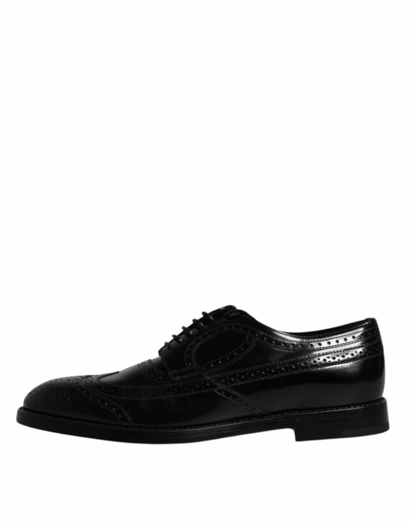 Dolce & Gabbana Black Leather Derby Wingtip Formal Shoes - Image 6