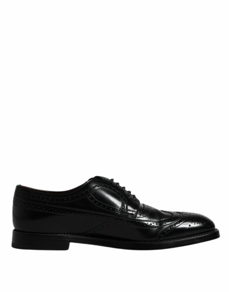 Dolce & Gabbana Black Leather Derby Wingtip Formal Shoes - Image 7