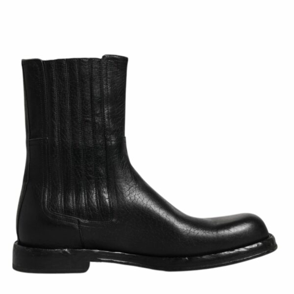 Dolce & Gabbana Black Horse Leather Mid Calf Boots Shoes