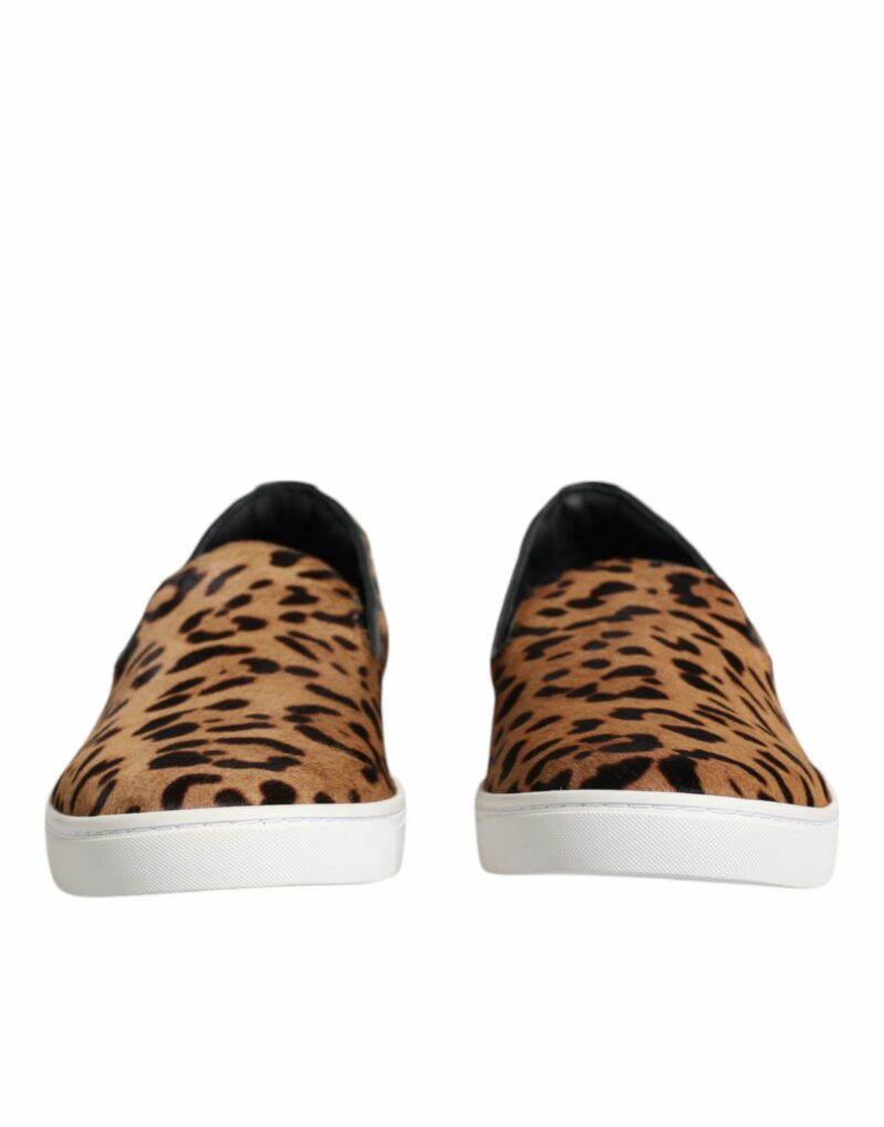 Dolce & Gabbana Brown Calfskin Fur Leopard Men Sneakers Shoes - Image 2