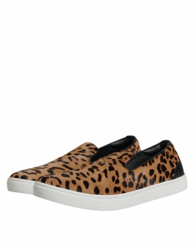 Dolce & Gabbana Brown Calfskin Fur Leopard Men Sneakers Shoes - Image 4