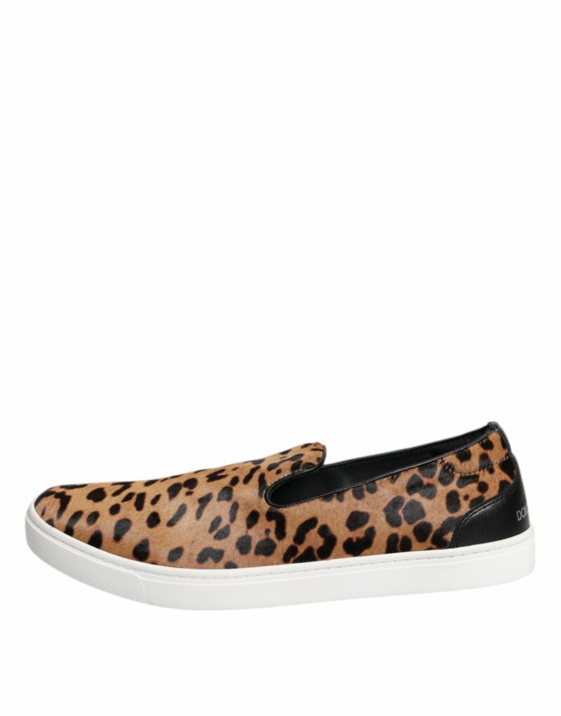 Dolce & Gabbana Brown Calfskin Fur Leopard Men Sneakers Shoes - Image 6
