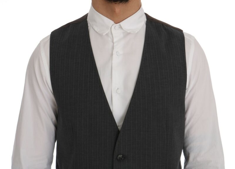 Dolce & Gabbana Elegant Striped Gray Waistcoat Vest - Image 4