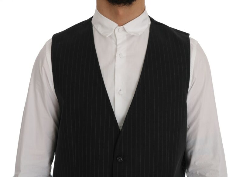 Dolce & Gabbana Elegant Gray Striped Men's Waistcoat Vest - Image 4