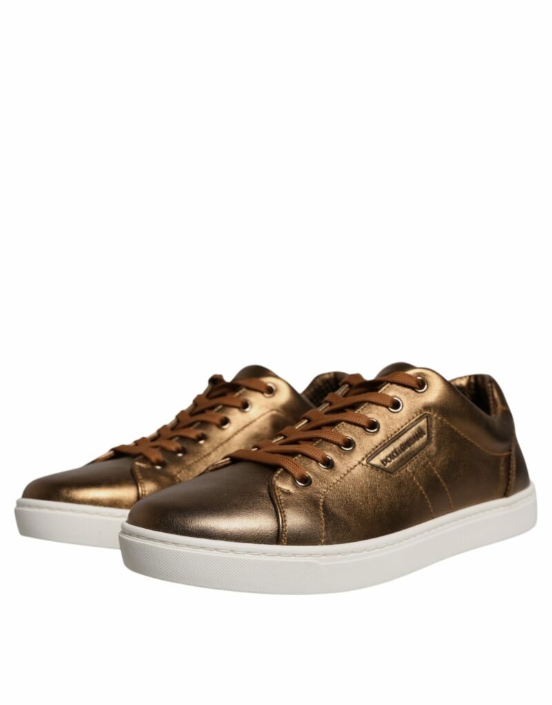 Dolce & Gabbana Gold Leather Logo London Men Sneaker Shoes - Image 3
