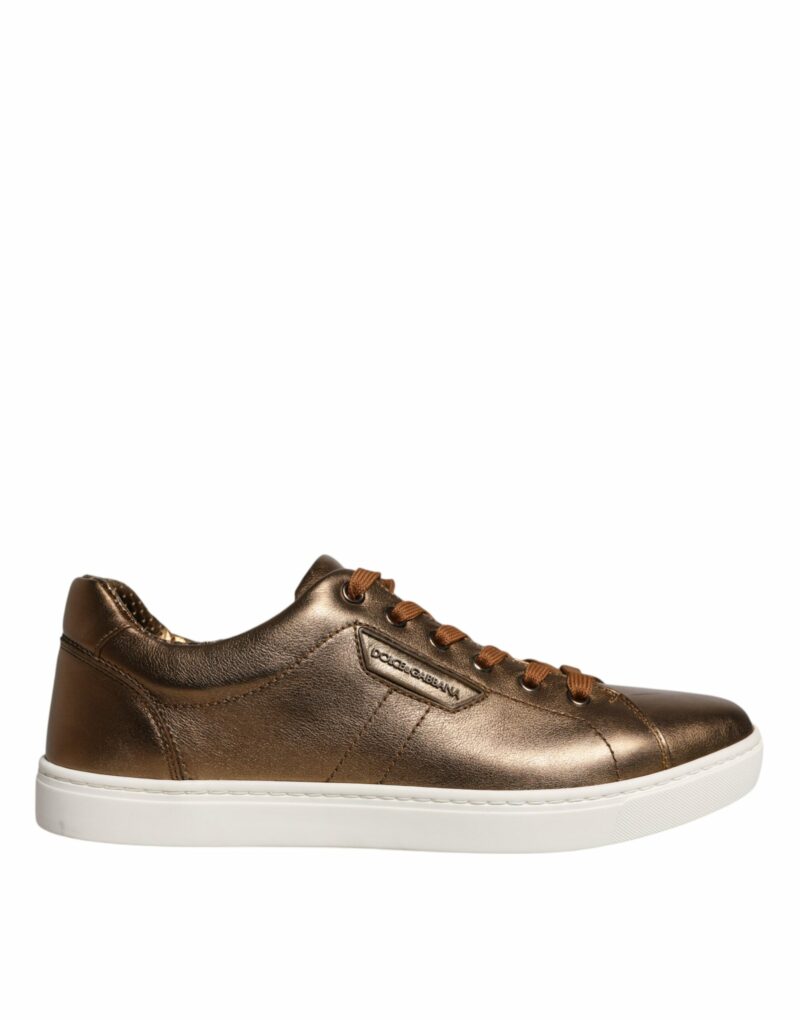 Dolce & Gabbana Gold Leather Logo London Men Sneaker Shoes - Image 6