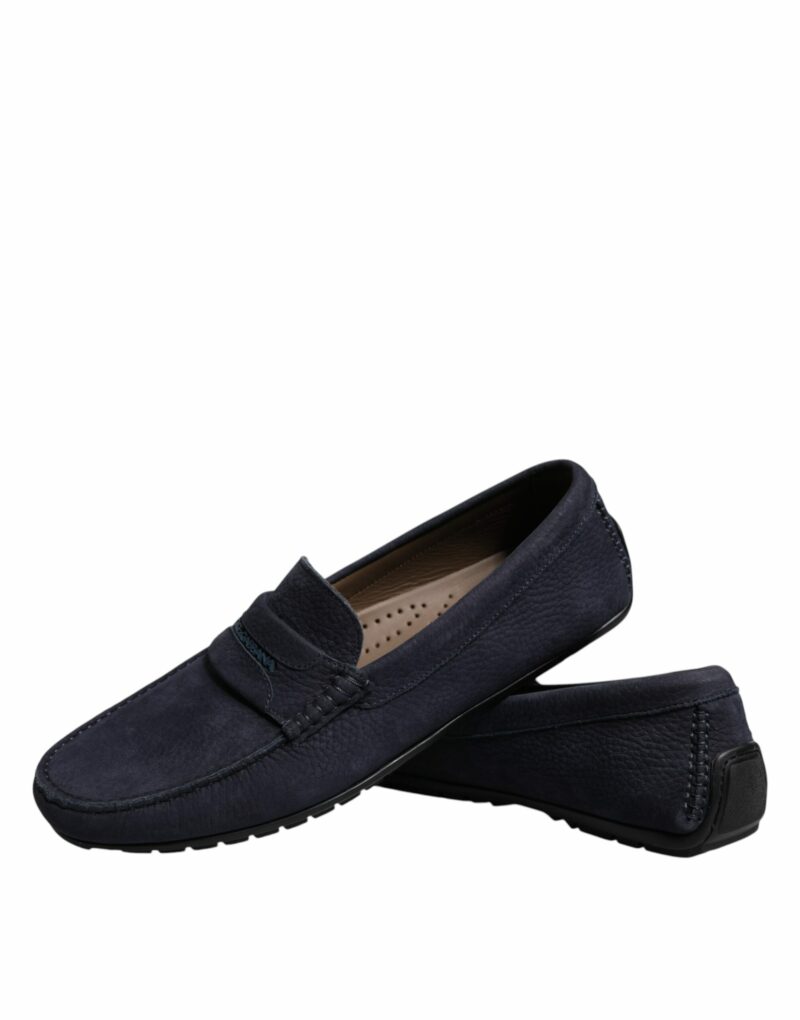 Dolce & Gabbana Blue Calf Leather Slip On Men Moccasin Shoes - Image 8