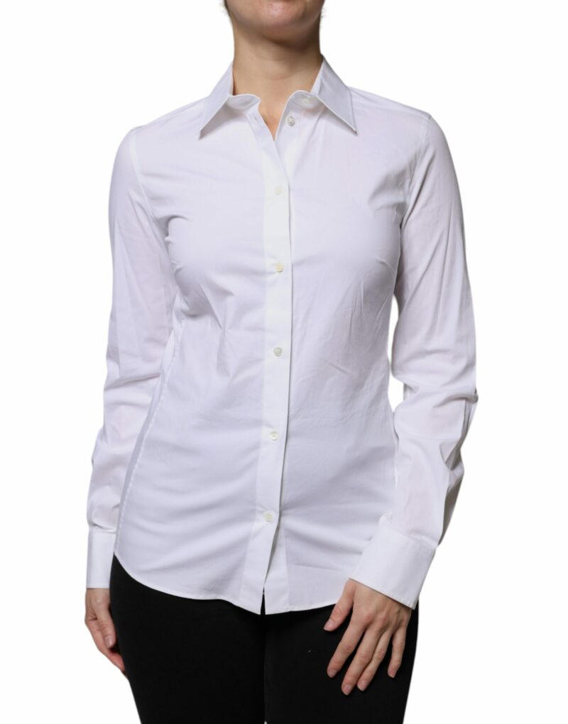 Dolce & Gabbana White Cotton Collared Long Sleeves Shirt Top - Image 2