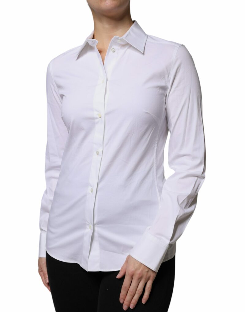 Dolce & Gabbana White Cotton Collared Long Sleeves Shirt Top - Image 3