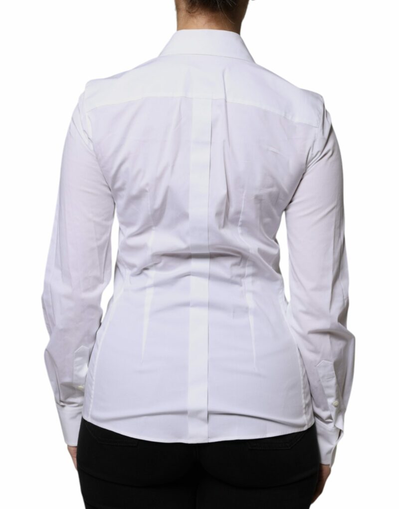 Dolce & Gabbana White Cotton Collared Long Sleeves Shirt Top - Image 4
