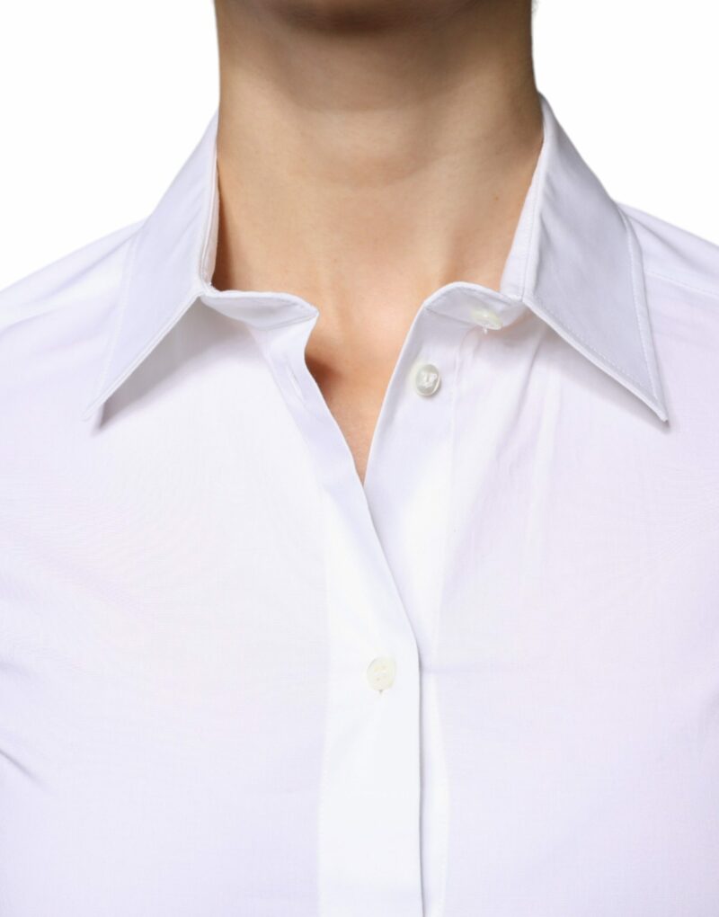 Dolce & Gabbana White Cotton Collared Long Sleeves Shirt Top - Image 5