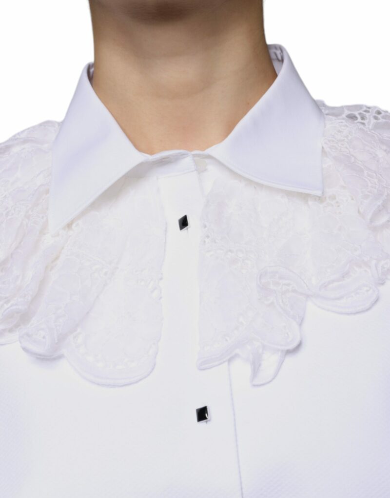 Dolce & Gabbana White Cotton Poplin Shirt Dress Blouse Top - Image 4
