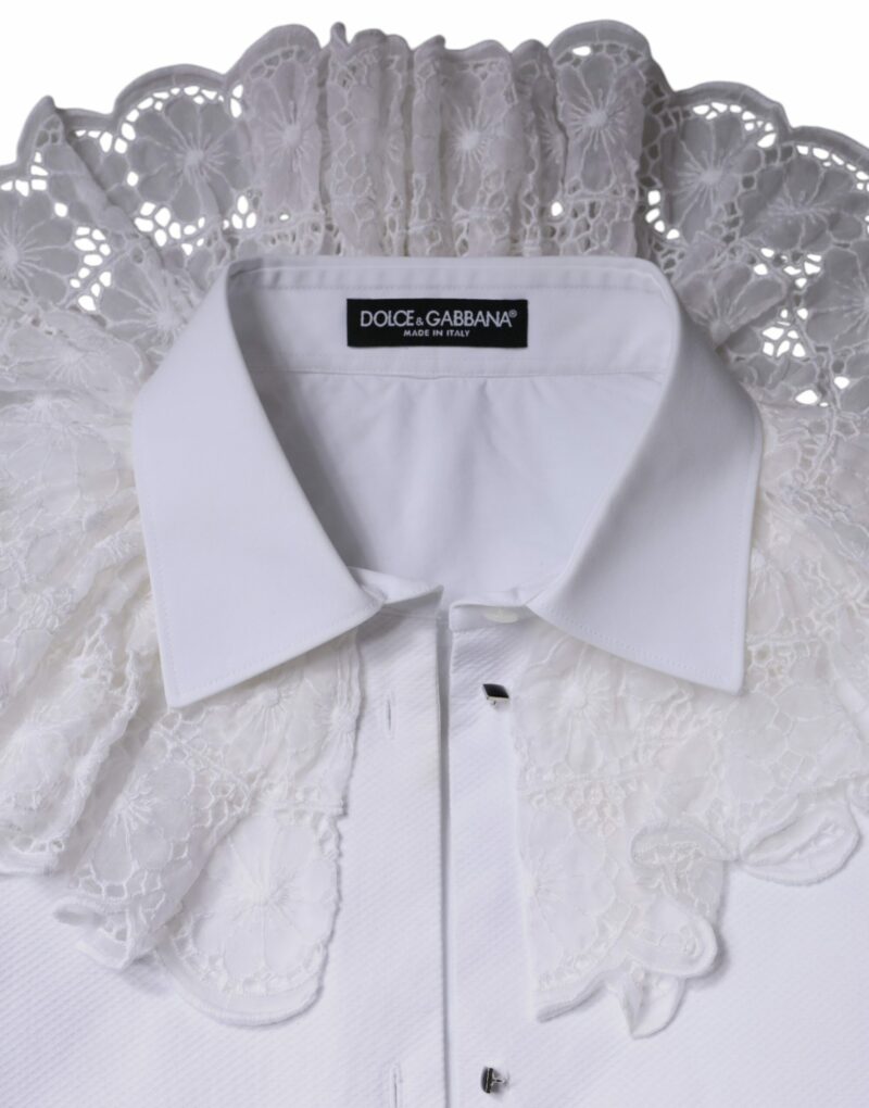 Dolce & Gabbana White Cotton Poplin Shirt Dress Blouse Top - Image 6