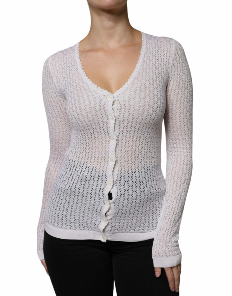 Dolce & Gabbana White Silk Button Down Cardigan Sweater - Image 2