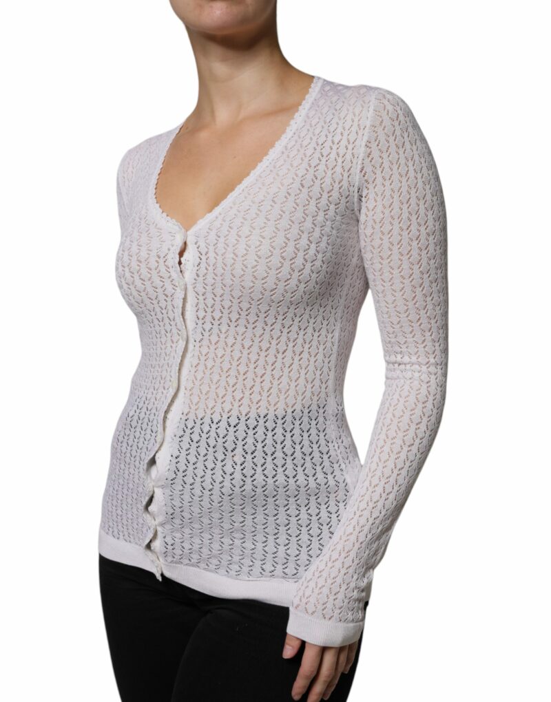 Dolce & Gabbana White Silk Button Down Cardigan Sweater - Image 3