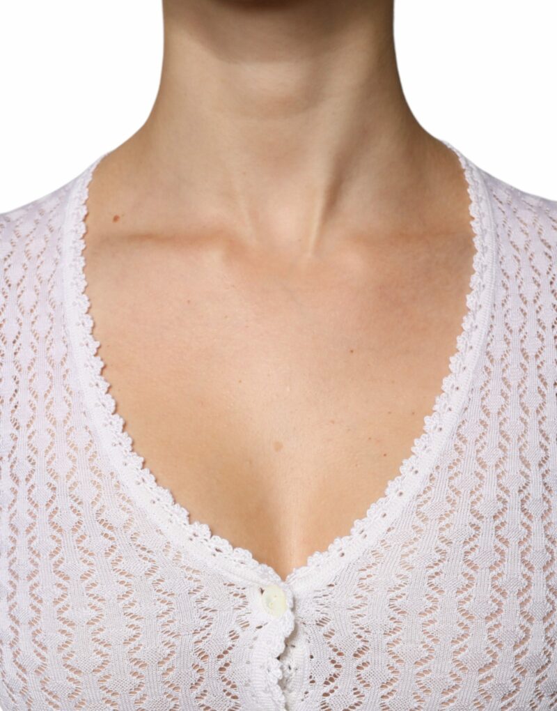 Dolce & Gabbana White Silk Button Down Cardigan Sweater - Image 5