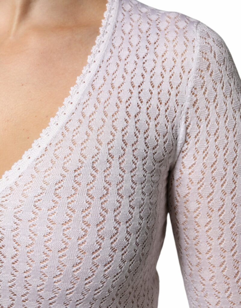 Dolce & Gabbana White Silk Button Down Cardigan Sweater - Image 6