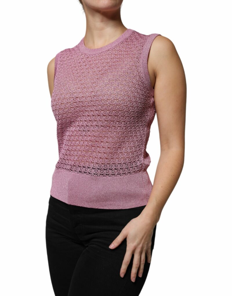 Dolce & Gabbana Pink Mesh See Through Sleeveless Tank Top - Image 3