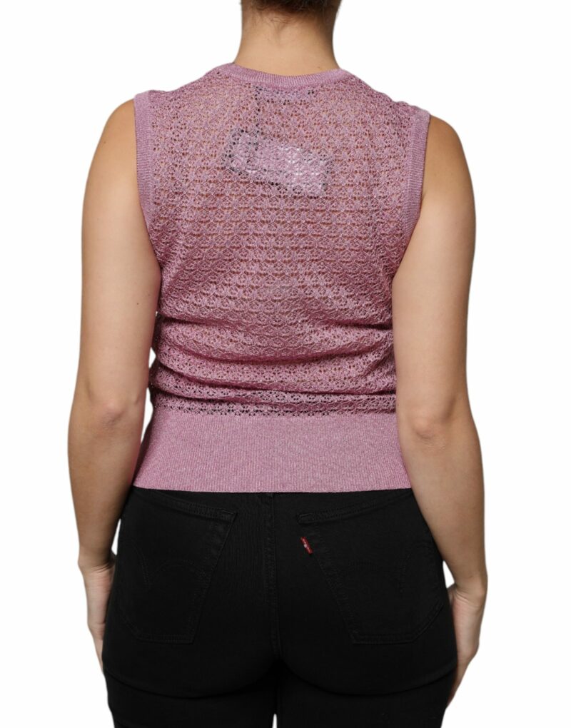 Dolce & Gabbana Pink Mesh See Through Sleeveless Tank Top - Image 4