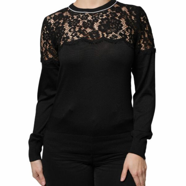 Dolce & Gabbana Black Floral Lace Silk Pullover Blouse Top
